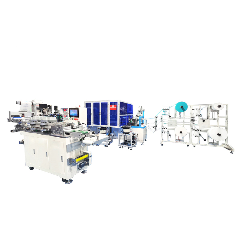 Automatic Lengthening Headband Folding Mask Packing Production Line with Threading Buckle Function & Sticking Sponge Strip Function.